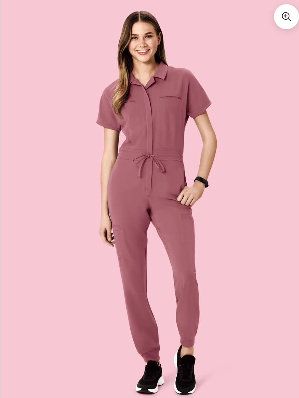 Mandala Scrubs Jumpsuit with Drawstring Waist in Peony